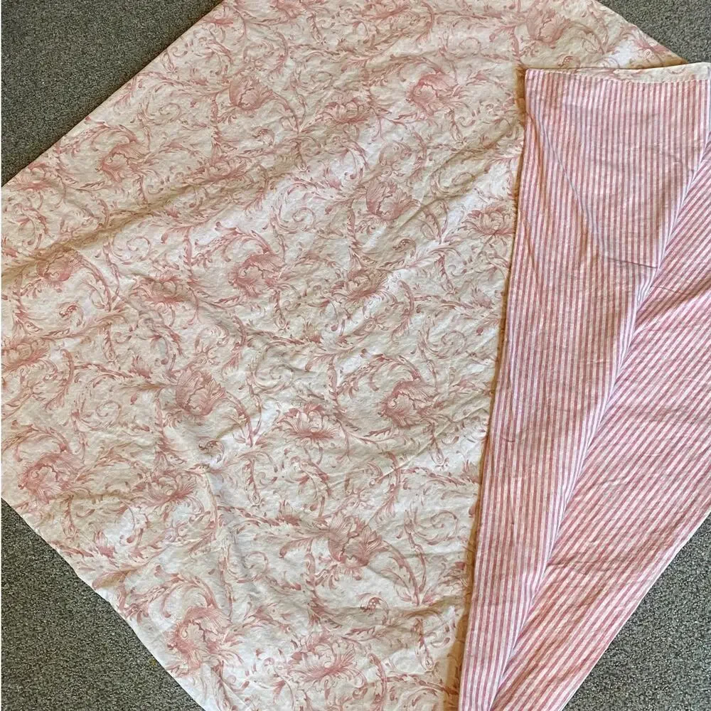 Nancy Koltes Queen Duvet Cover, Pink Toile/Stripe 100% Cotton Made in Italy